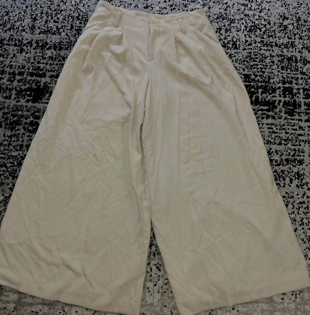 Maeve Anthropologie The Avery Pleated Wide Leg Crop Pants Cream 2 - Picture 8 of 16